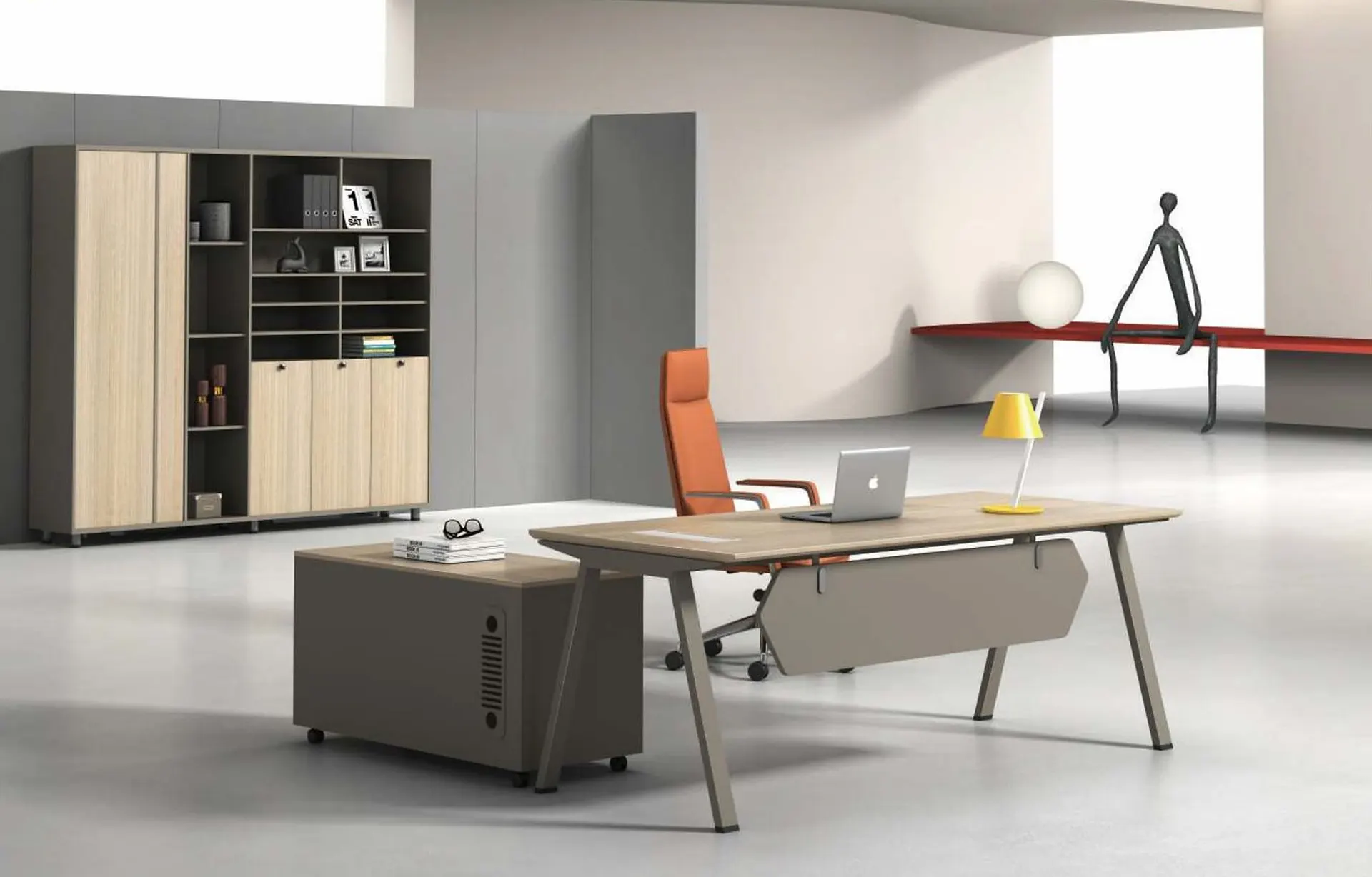 Allvero executive desk with tall storage behind